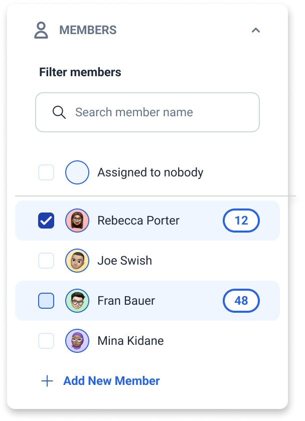 An illustration showing how Projectify displays each team members assigned task count